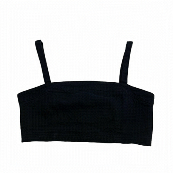 Oka Kie Black Denim Spaghetti Strap Crop Top With Zipper  - Size Medium - Picture 1 of 7